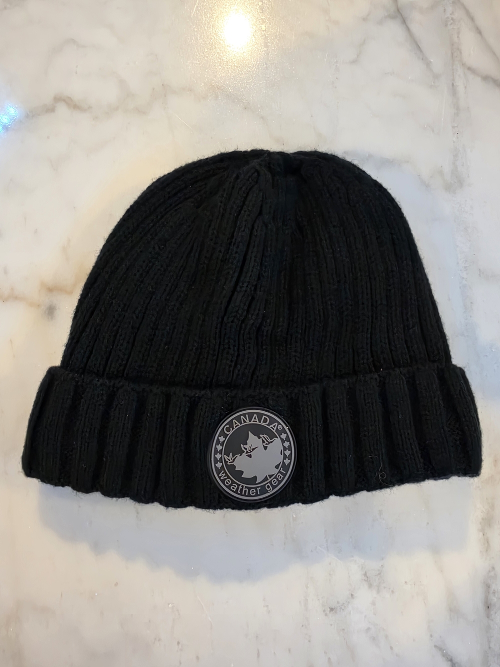 Canada Weather Gear Black Ribbed Knit Beanie Plush Fleece Lined Winter Hat
